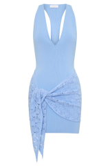 Mollie Mini Dress With Crochet Overlay - Cornflower Blue