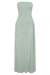 Monet Strapless Ruched Mesh Maxi Dress - Aqua Grey