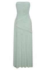 Monet Strapless Ruched Mesh Maxi Dress - Aqua Grey