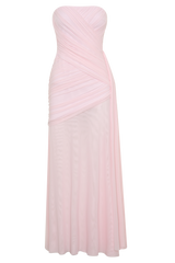 Monet Strapless Ruched Mesh Maxi Dress - Ballet Pink