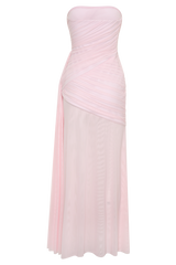 Monet Strapless Ruched Mesh Maxi Dress - Ballet Pink