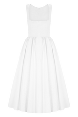 Monika Gathered Waist Cotton Midi Dress - White