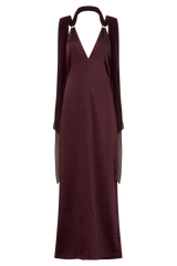 Myla Draped Shoulders Satin Maxi Dress - Chocolate