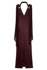 Myla Draped Shoulders Satin Maxi Dress - Chocolate