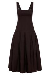 Natascha Drop Waist Cotton Midi Dress - Chocolate