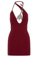 Nathalie Halter Neck Floral Mini Dress - Merlot