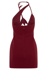 Nathalie Halter Neck Floral Mini Dress - Merlot