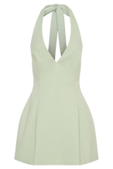 Nelly Halter Neck Cotton Mini Dress - Sage