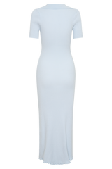 Nichelle Short Sleeve Collared Knit Midi Dress - Light Blue