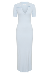 Nichelle Short Sleeve Collared Knit Midi Dress - Light Blue