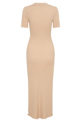 Nichelle Short Sleeve Collared Knit Midi Dress - Natural