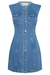 Penn Button Front Denim Mini Dress - Summer Blue