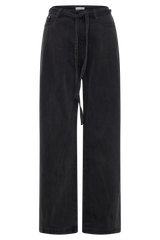 Perrie Mid Rise Straight Leg Tie Jeans - Washed Black