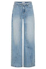 Perrie Mid Rise Straight Leg Tie Jeans - Washed Light Blue