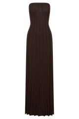 Pia Ribbed Strapless Maxi Dress - Chocolate