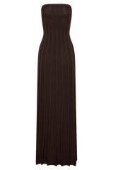 Pia Ribbed Strapless Maxi Dress - Chocolate