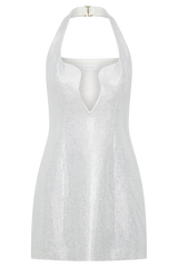 Raina Diamante Halter Mini Dress - White
