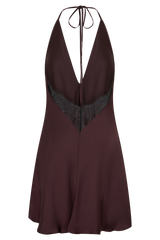 Regina Halter Lace And Satin Mini Dress - Chocolate