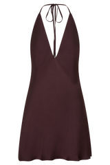 Regina Halter Lace And Satin Mini Dress - Chocolate