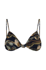 Rosmunda Ruched Bikini Top - Green Fluid Reverie Print