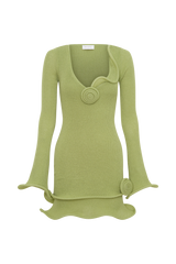 Samira Knit Long Sleeve Mini Dress - Light Olive