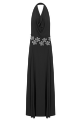 Santal Floral Chiffon Halter Maxi Dress - Black