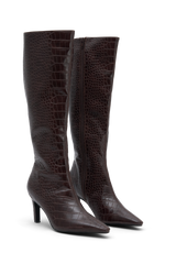 Sarah Faux Leather Crocodile Boot - Chocolate