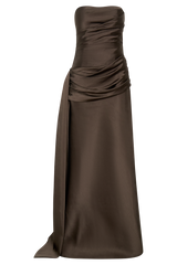 Sarah Strapless Maxi Dress With Waist Tie - Mocha