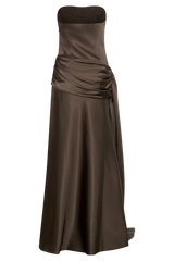 Sarah Strapless Maxi Dress With Waist Tie - Mocha