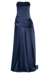 Sarah Strapless Maxi Dress With Waist Tie - Navy