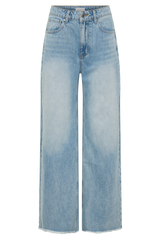 Sebastian Straight Leg Denim Jeans With Fray Hem - Washed Light Blue