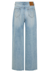 Sebastian Straight Leg Denim Jeans With Fray Hem - Washed Light Blue