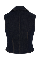 Shona Denim Vest With Decorative Buttons - Washed Indigo Blue