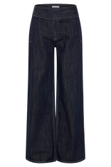 Sienna Flare Mid Rise Denim Jeans - Indigo Pinstripe