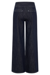 Sienna Flare Mid Rise Denim Jeans - Indigo Pinstripe