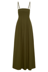 Sofie Pintuck Linen Maxi Dress - Khaki