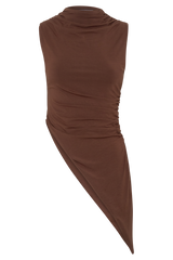 Suong High Neck Gathered Top - Mocha
