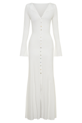 Tanya Buttoned Long Sleeve Maxi Dress - White