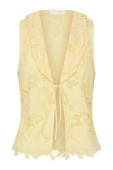 Tessa Broderie Tie Front Sleeveless Top - Lemon