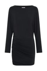 Thao Long Sleeve Gathered Mini Dress - Dark Charcoal
