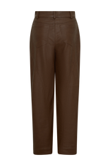 Theo Faux Leather Mid Rise Pants - Dark Chocolate