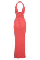 Theresea Halter Knit Maxi Dress - Coral