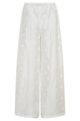Vivian Tie Waist Embroidered Pant - White