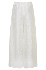 Vivian Tie Waist Embroidered Pant - White