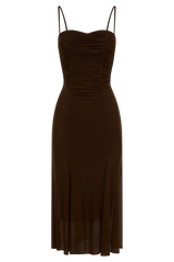 Willa Gathered Mesh Midi Dress - Chocolate
