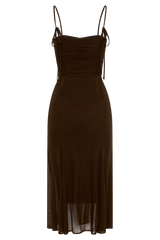 Willa Gathered Mesh Midi Dress - Chocolate