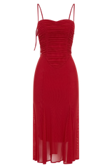 Willa Gathered Mesh Midi Dress - Ruby