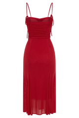 Willa Gathered Mesh Midi Dress - Ruby