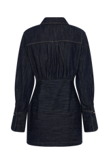 Zarah Denim Long Sleeve Mini Dress - Indigo Pinstripe
