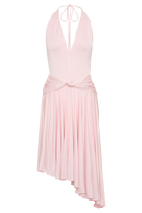 Zelda Asymmetric Slinky Midi Dress - Ballet Pink